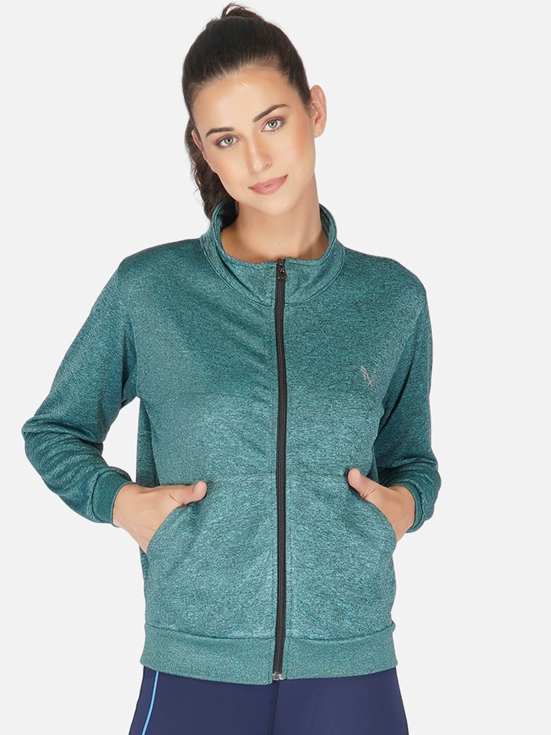 

UZARUS Self Design Mock Collar Lightweight Sporty Jacket, Lime green