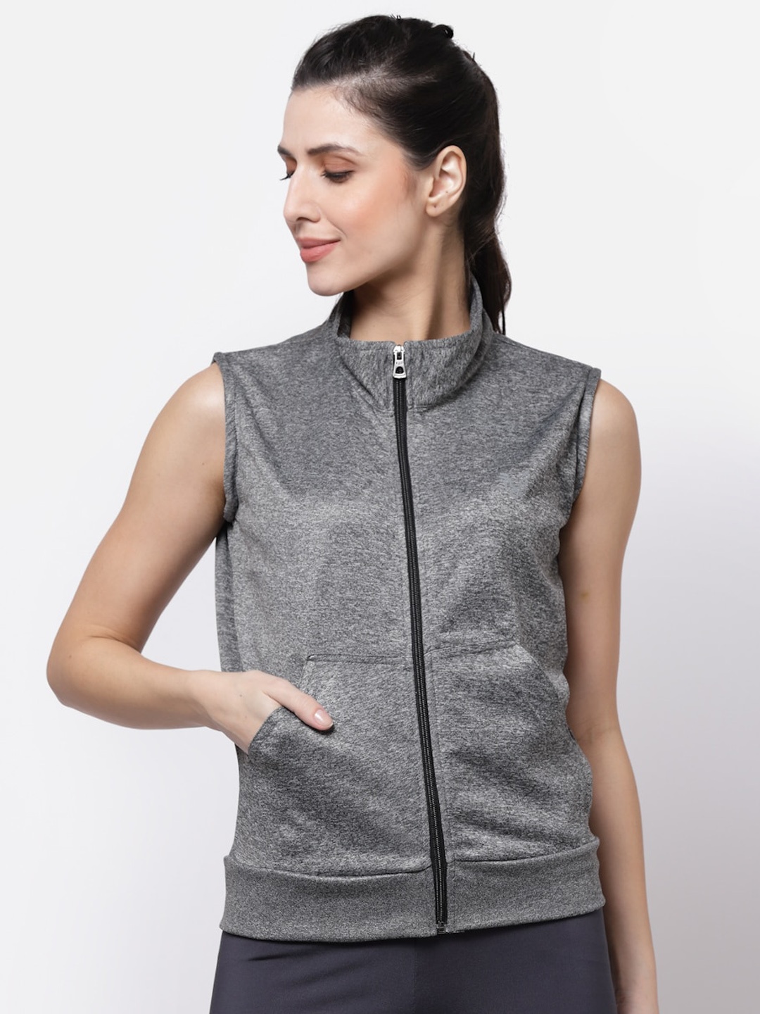 

UZARUS Self Design Mock Collar Lightweight Sporty Jacket, Grey