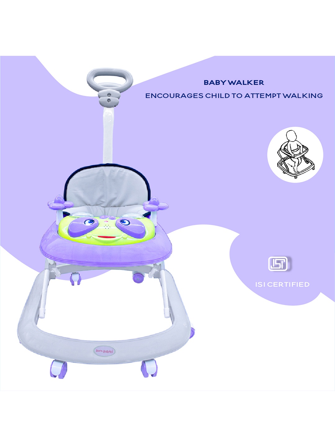 

Born Babies Infants Foldable & Adjustable Height Walker, Purple