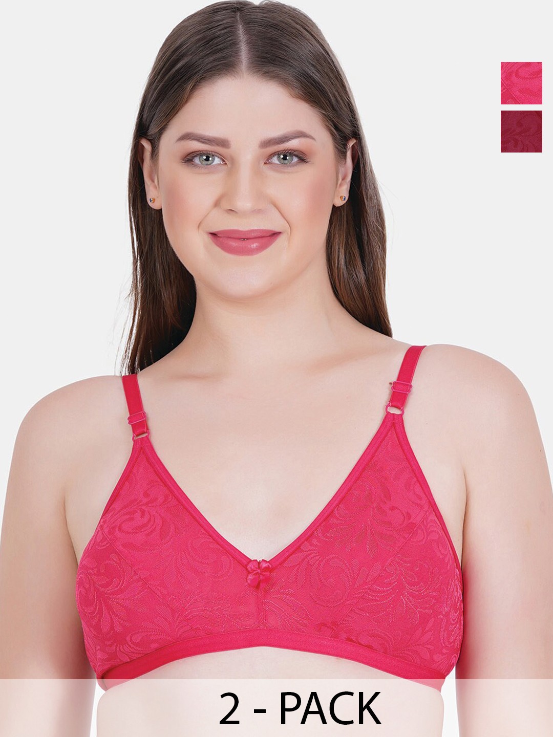 

Reveira Pack Of 2 Medium Coverage Seamless Dry Fit Everyday Bra With All Day Comfort, Pink