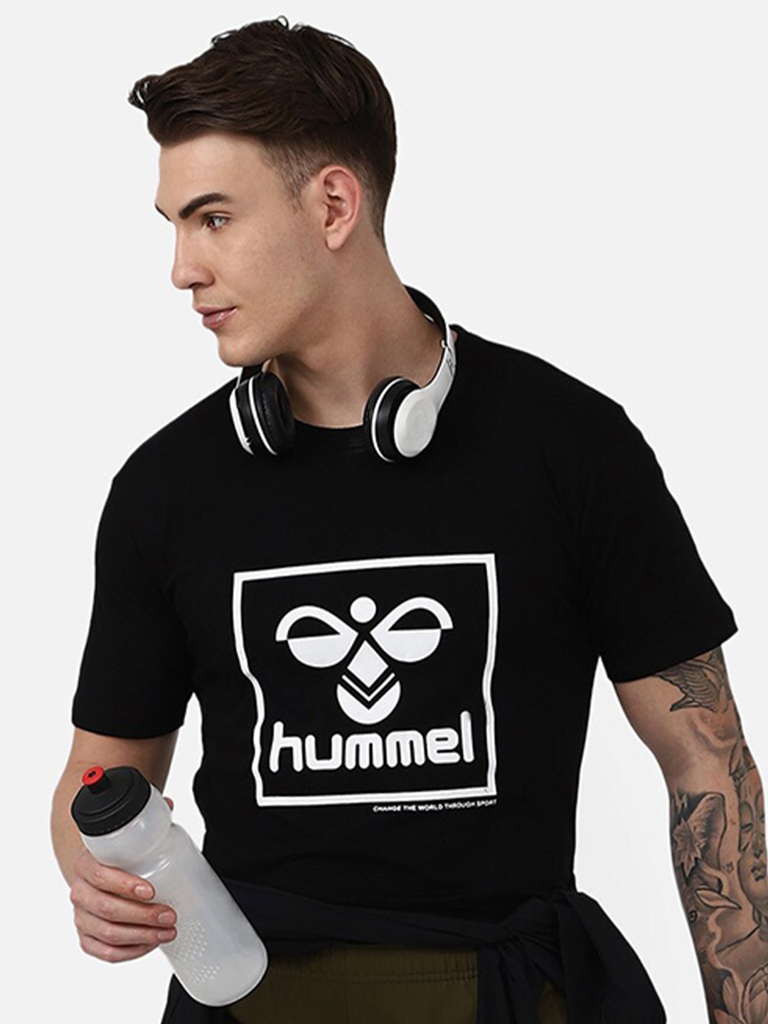 

hummel Graphic Printed Round Neck Cotton Sports T-Shirt, Black