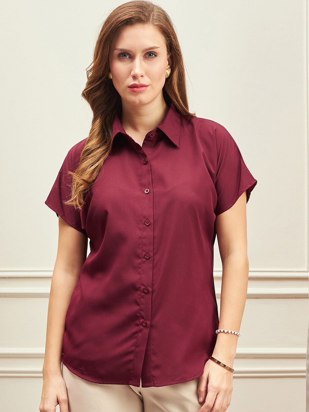 

Berrylush BIZwear Extended Sleeves Formal Shirt, Maroon