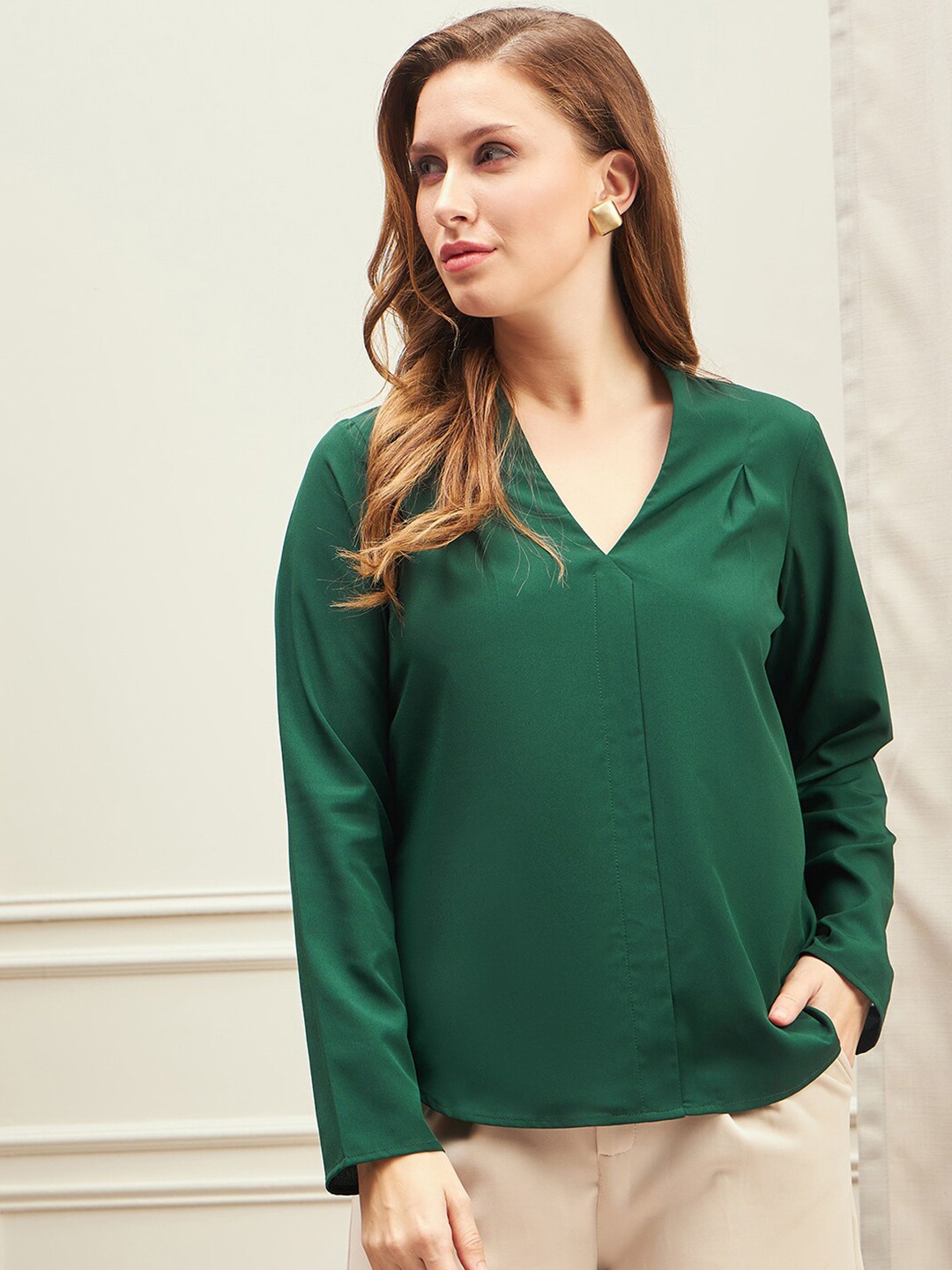 

Berrylush BIZwear V-Neck Long Sleeves Formal Top, Green