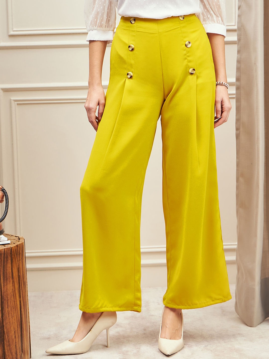 

Berrylush BIZwear Women High Rise Parallel Trousers, Yellow