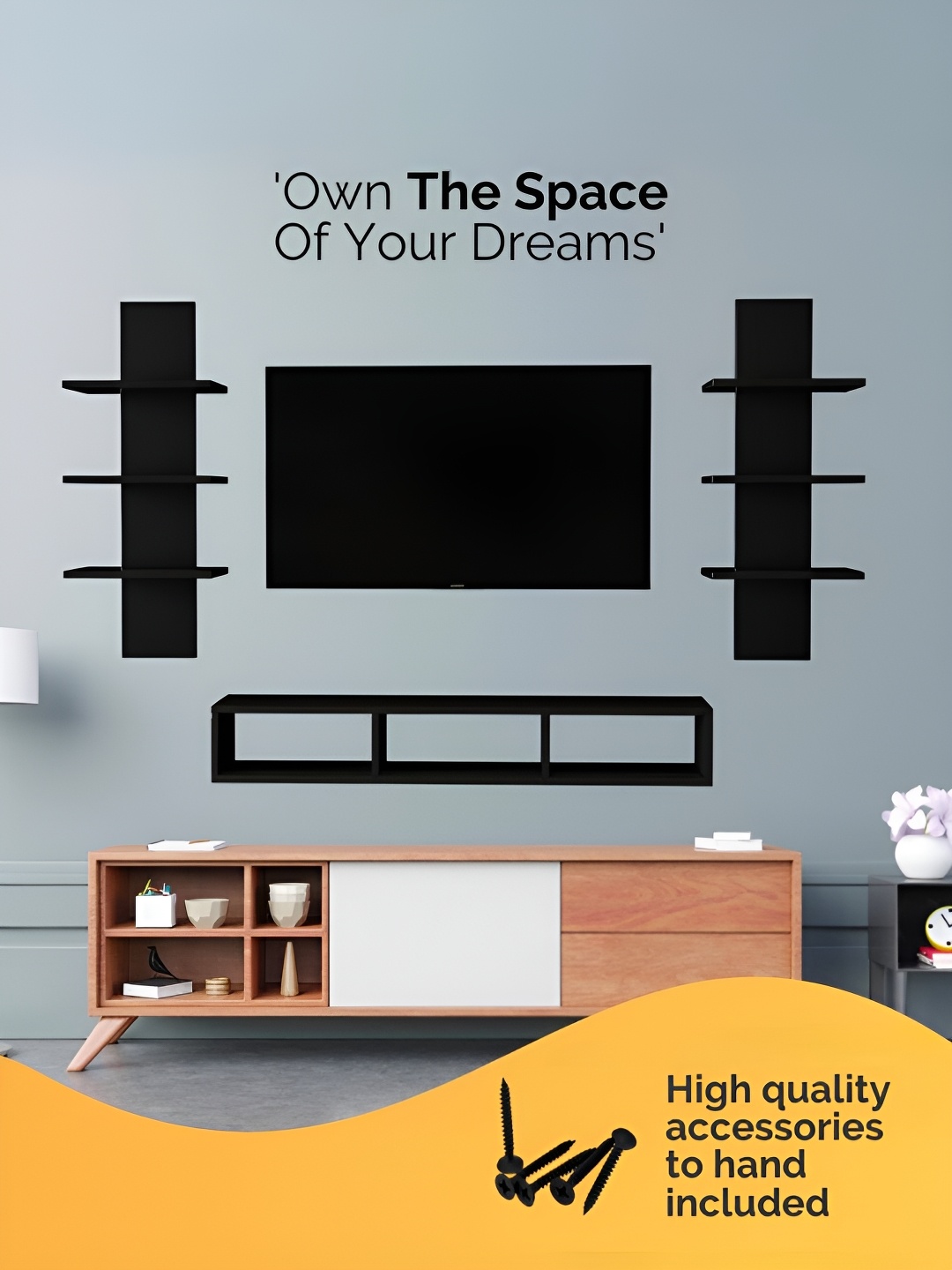 

Furnifry Black 2 Pieces Wooden Wall Shelves