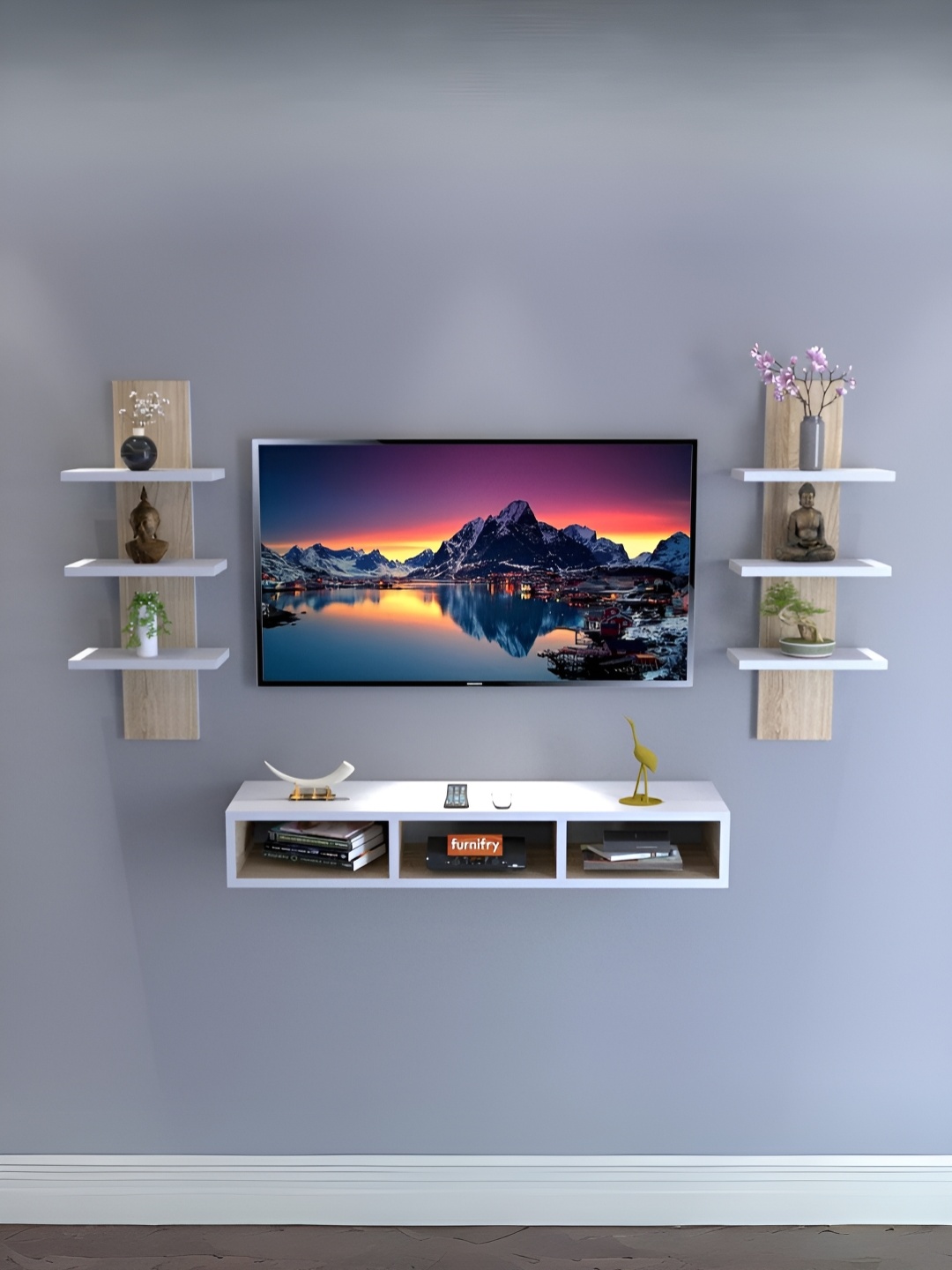 

Furnifry White 2 Pieces Wooden Wall Shelves, Cream