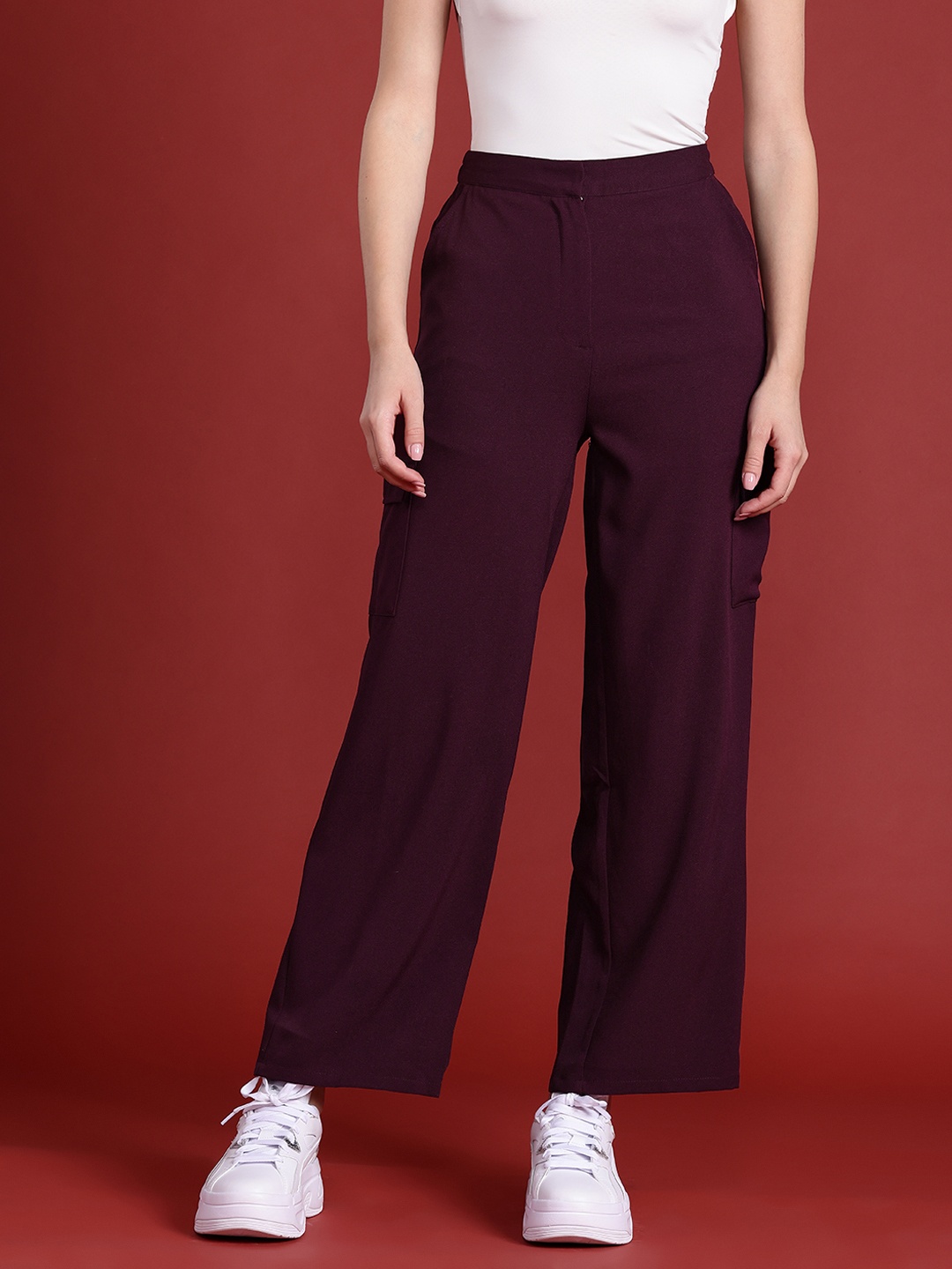 

all about you Women Cargo Pocket Trousers, Burgundy