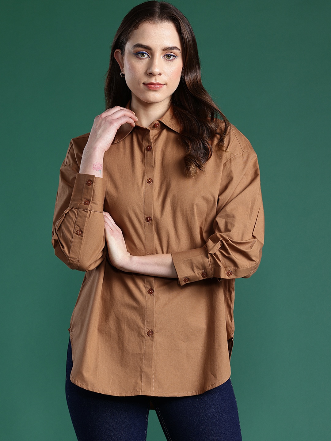 

DressBerry Bizwear Pure Cotton Oversized Shirt, Khaki