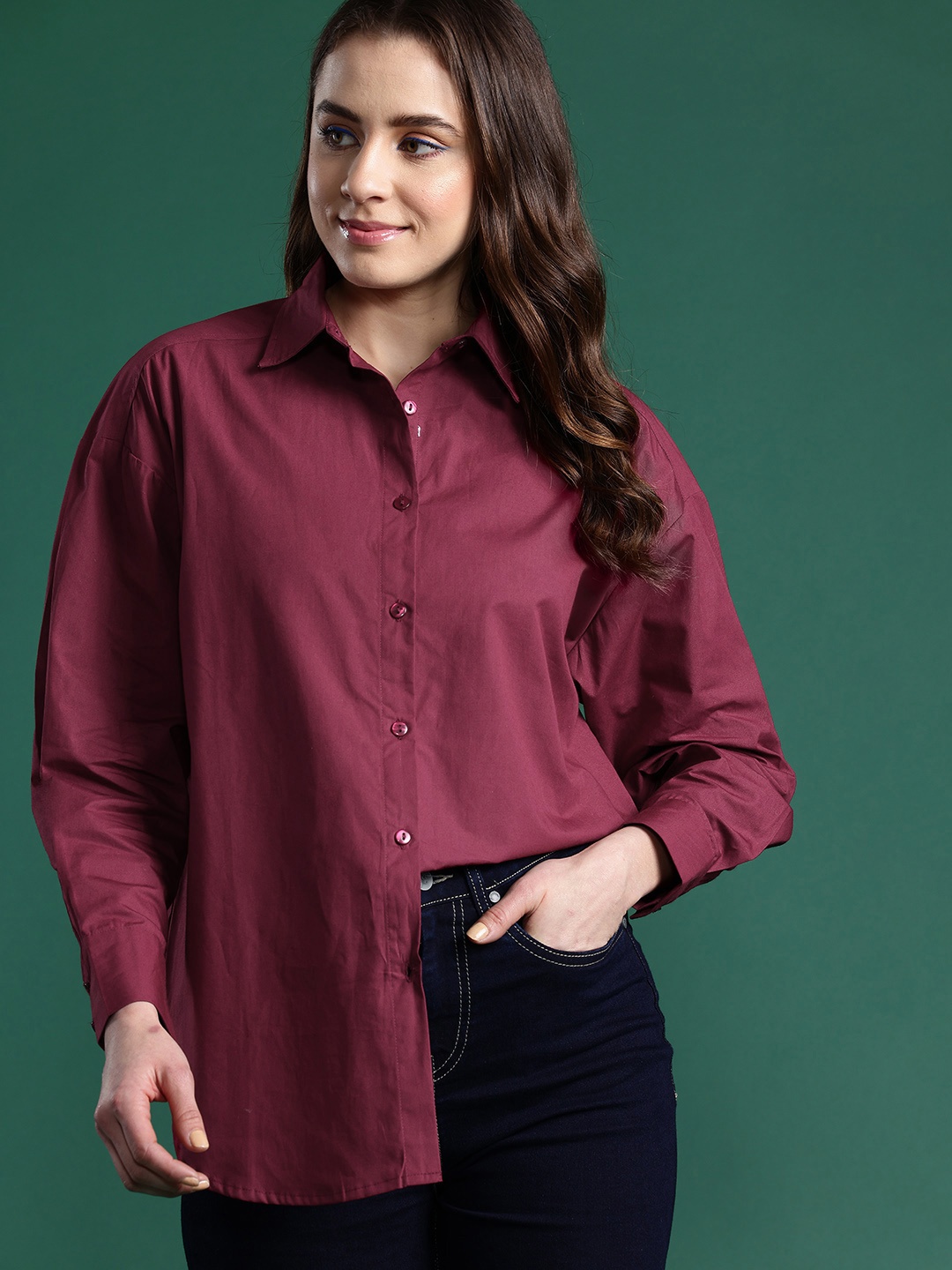 

DressBerry Bizwear Pure Cotton Oversized Shirt, Maroon