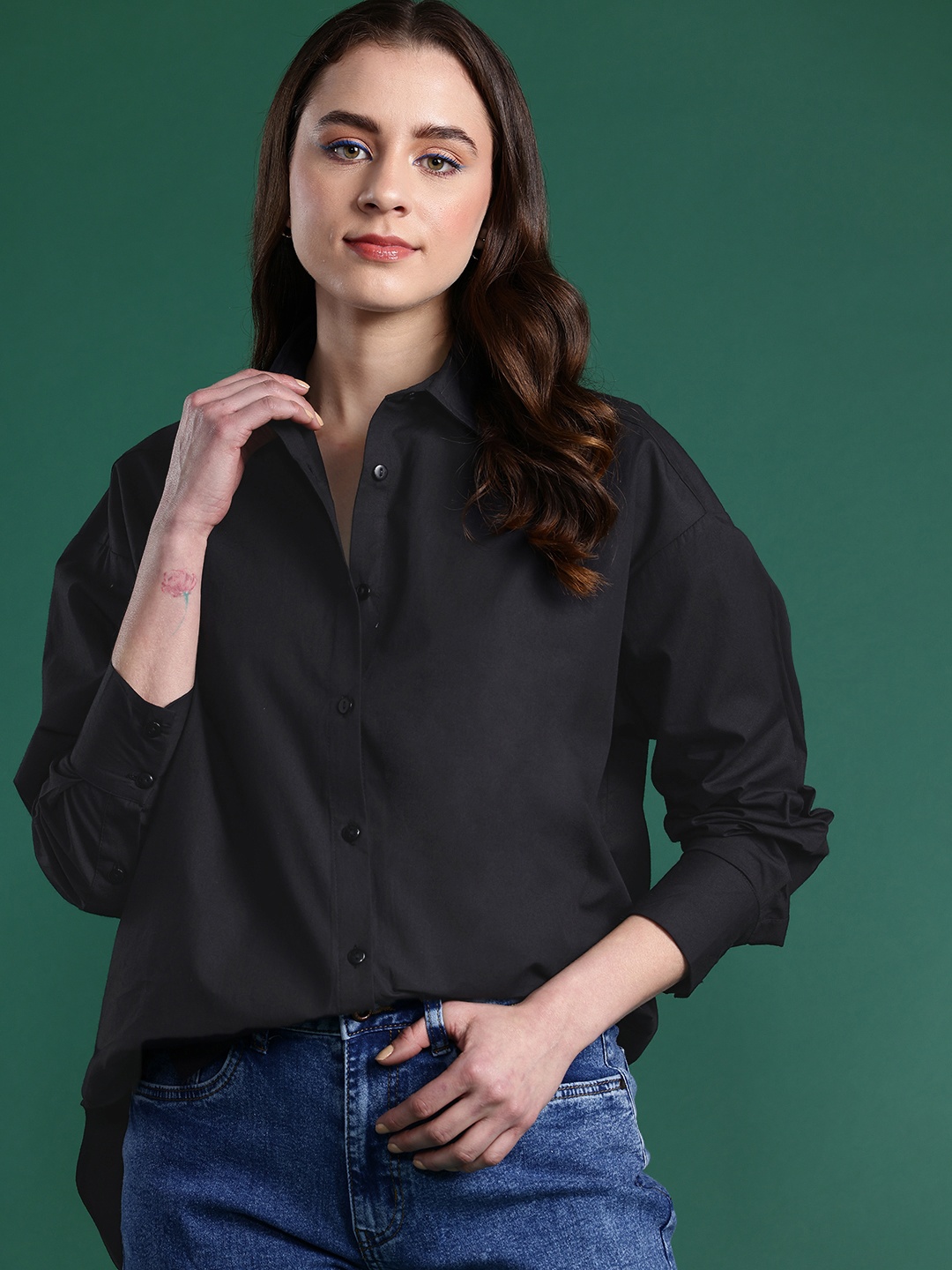 DressBerry Bizwear Pure Cotton Oversized Shirt, Black