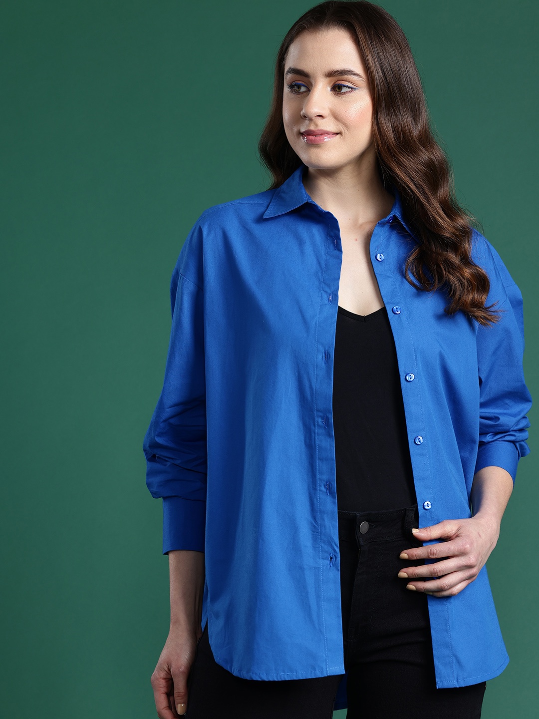 

DressBerry Bizwear Pure Cotton Oversized Shirt, Blue