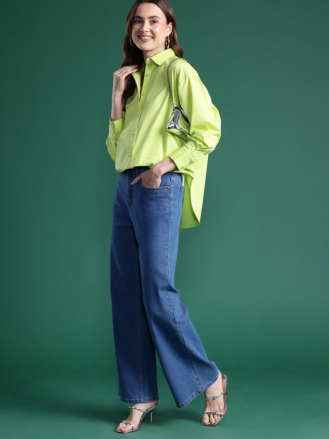 

DressBerry Bizwear Pure Cotton Oversized Shirt, Lime green
