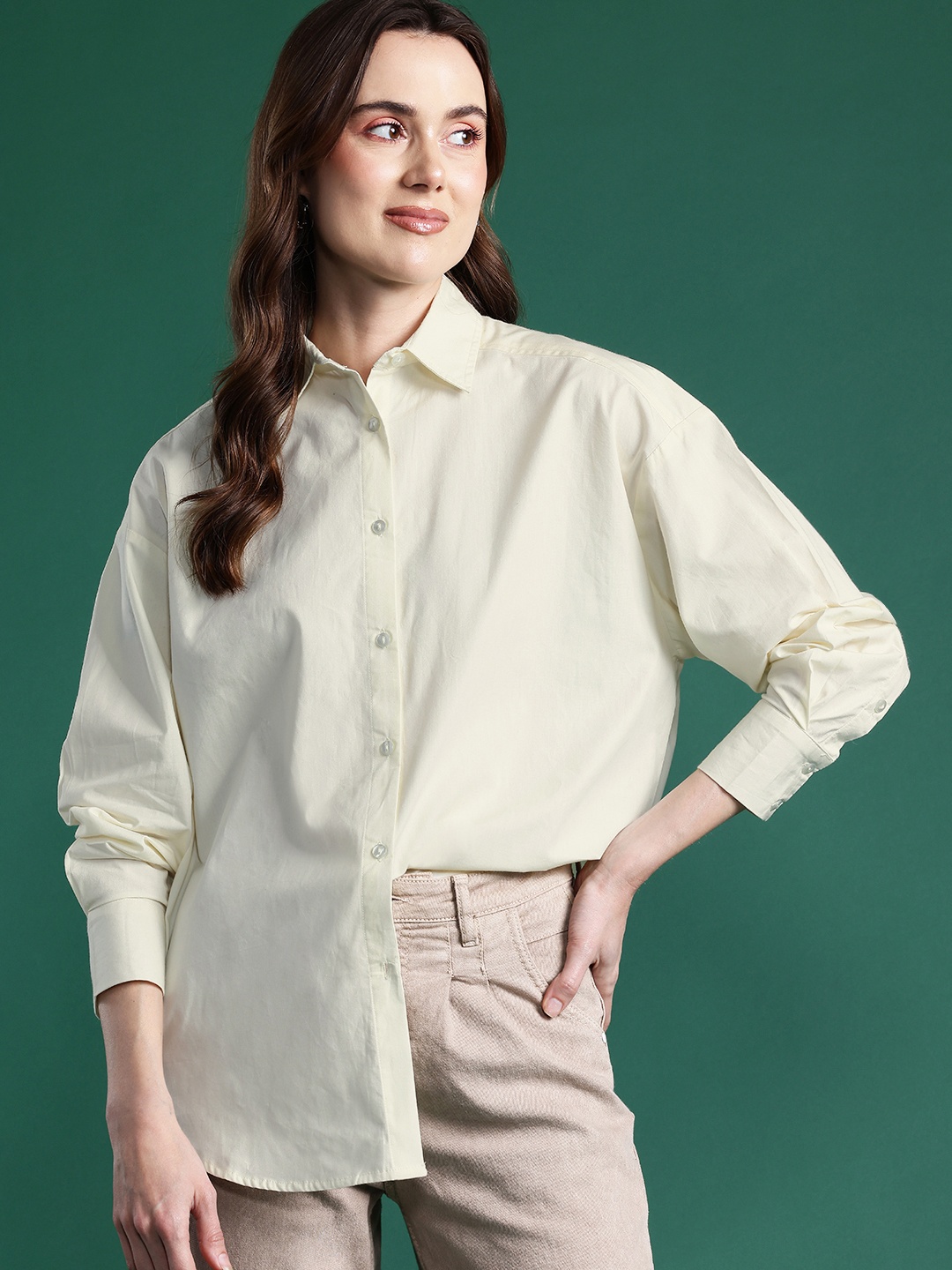 

DressBerry Bizwear Pure Cotton Oversized Shirt, Off white