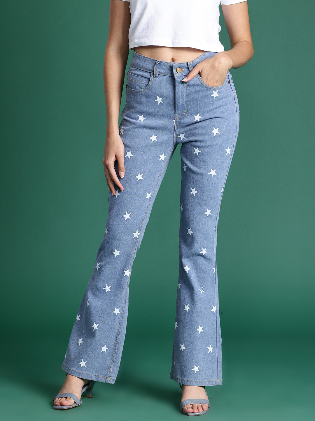 

DressBerry Women Flared Fit Printed Mid-Rise Jeans, Blue