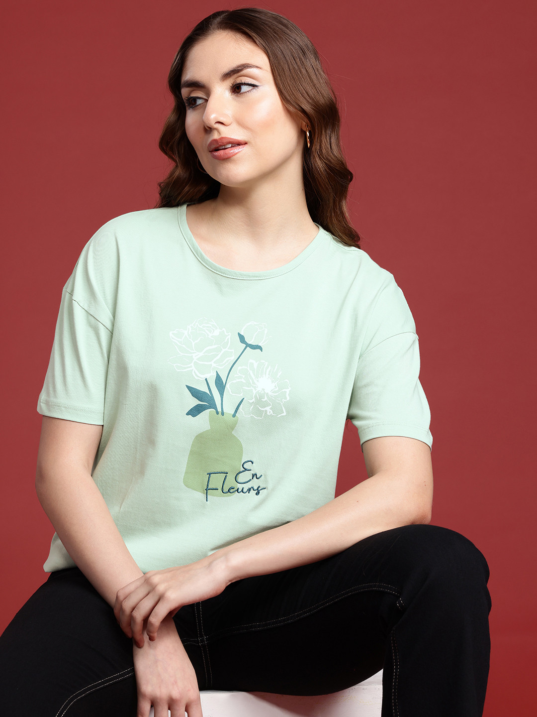 

all about you Women Printed Pure Cotton T-shirt, Green