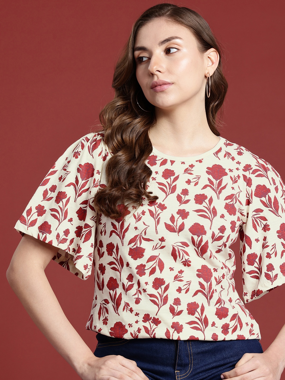 

all about you Floral Printed Pure Cotton T-shirt, Off white