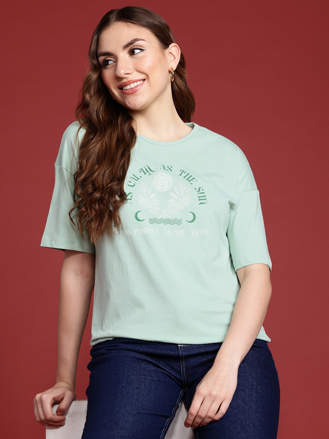

all about you Women Typography Printed Pure Cotton T-shirt, Green