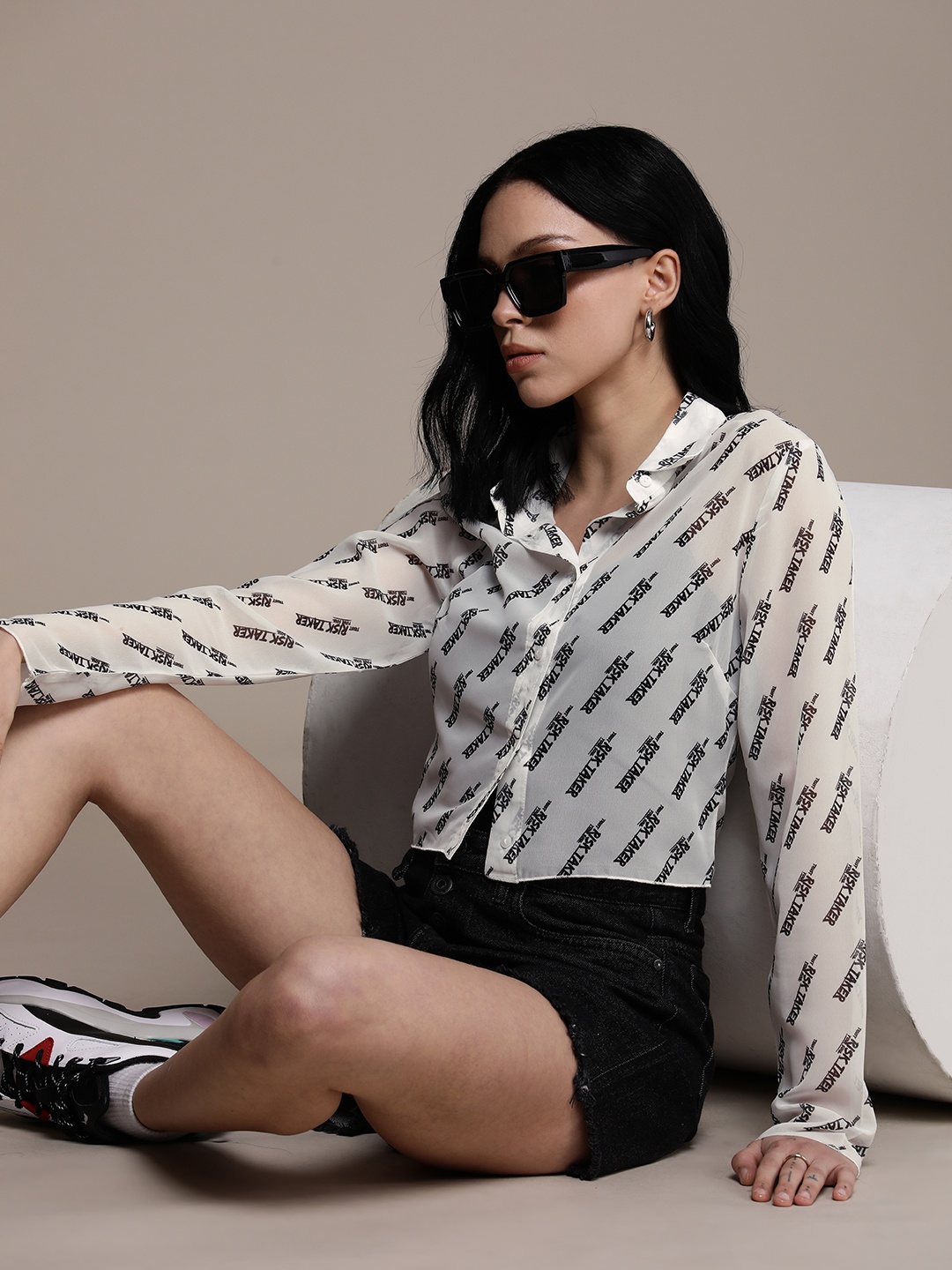 

The Roadster Life Co. Printed Semi Sheer Casual Shirt, White