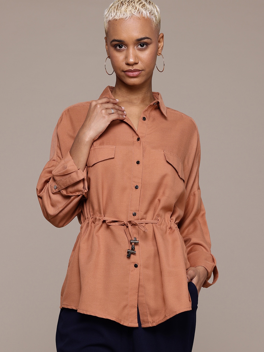 

The Roadster Lifestyle Co. Tie-Up Waist Casual Shirt, Coral