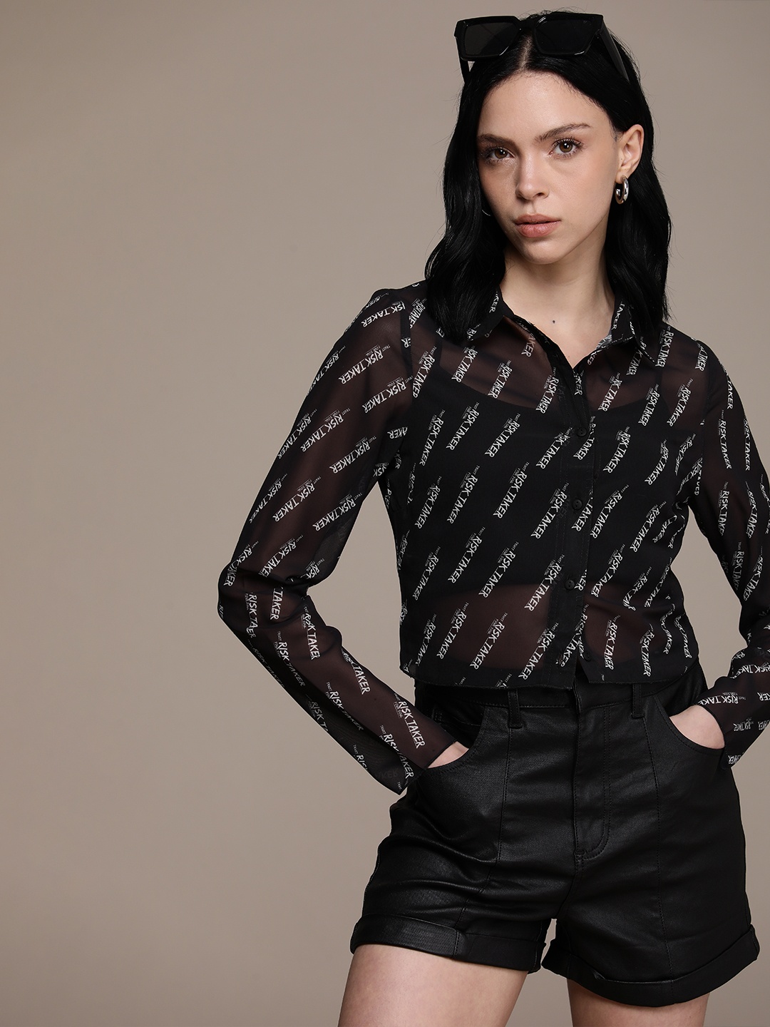 

The Roadster Life Co. Semi Sheer Printed Casual Shirt, Black