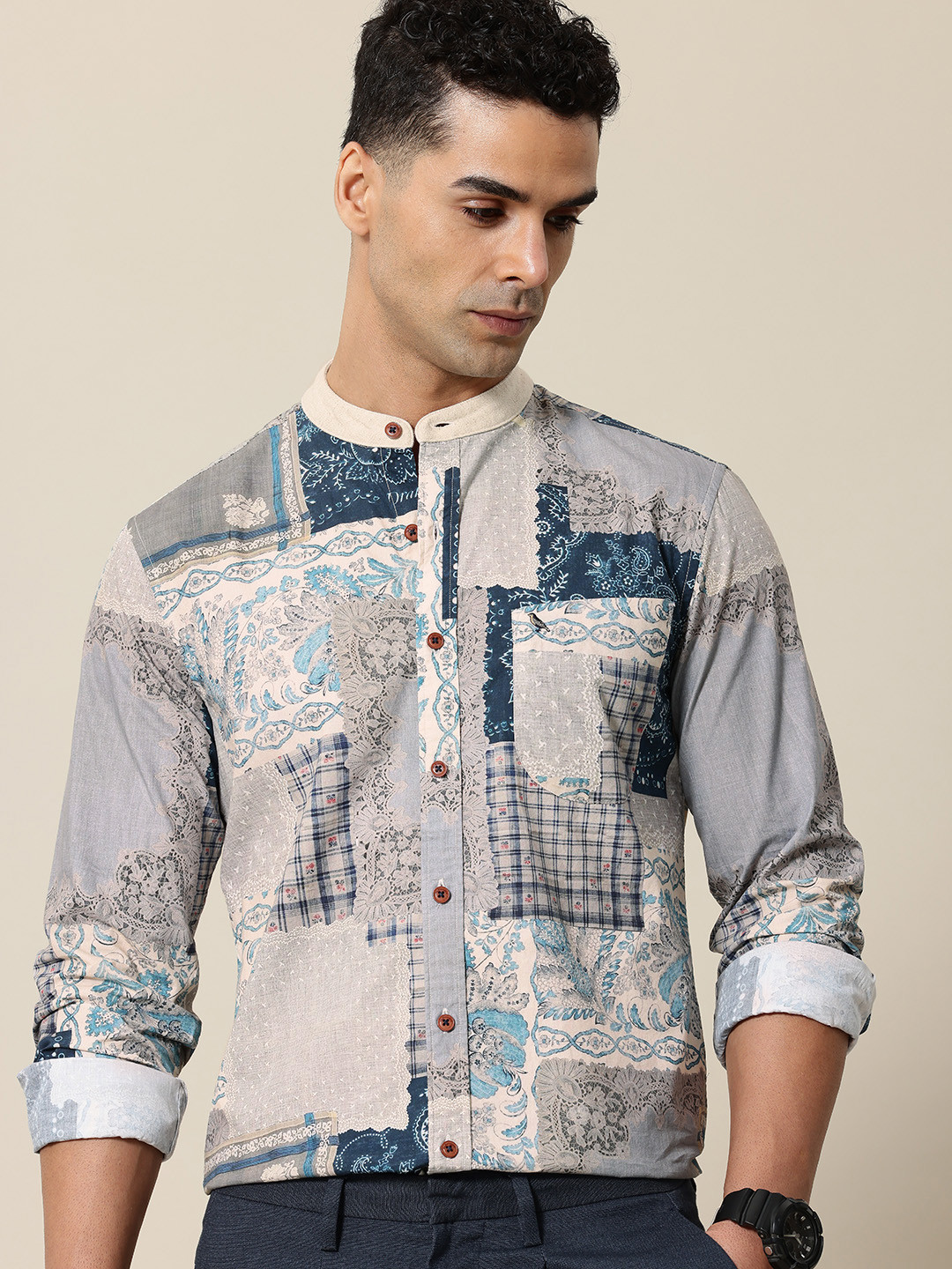 

Mr Bowerbird Pure Cotton Tailored Fit Ethnic Motifs Printed Casual Shirt, Blue