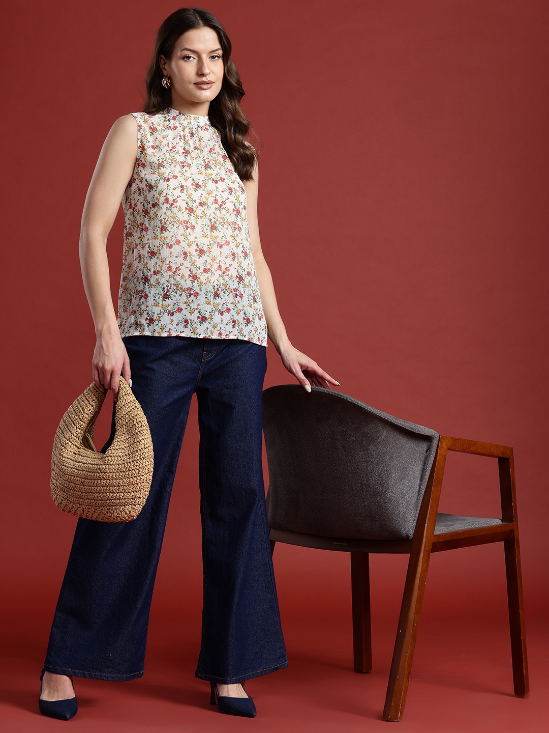 

all about you Floral Print Sheer Top, Off white