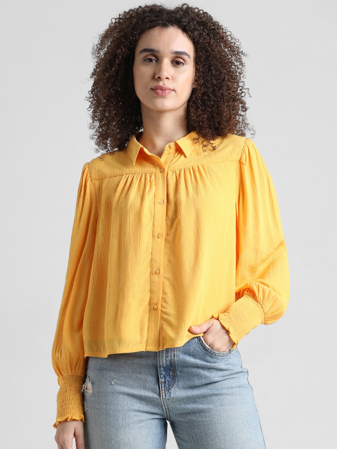 

ONLY Gathered Spread Collar Casual Shirt, Yellow