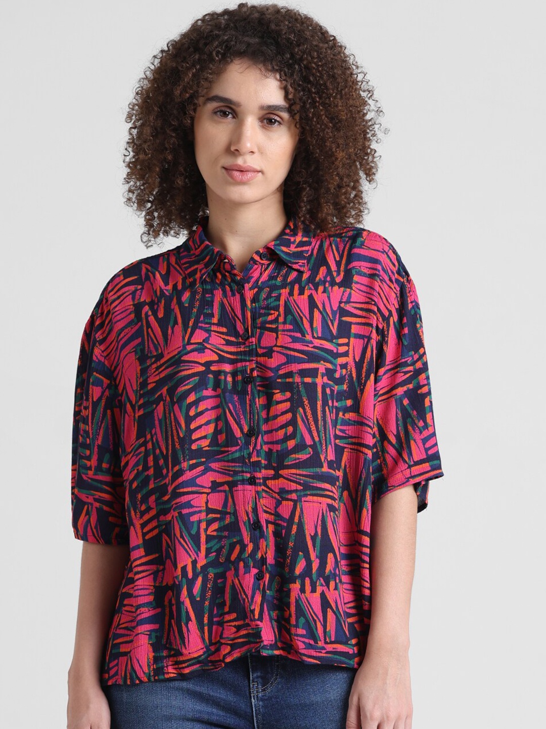 

ONLY Abstract Printed Spread Collar Casual Shirt, Pink