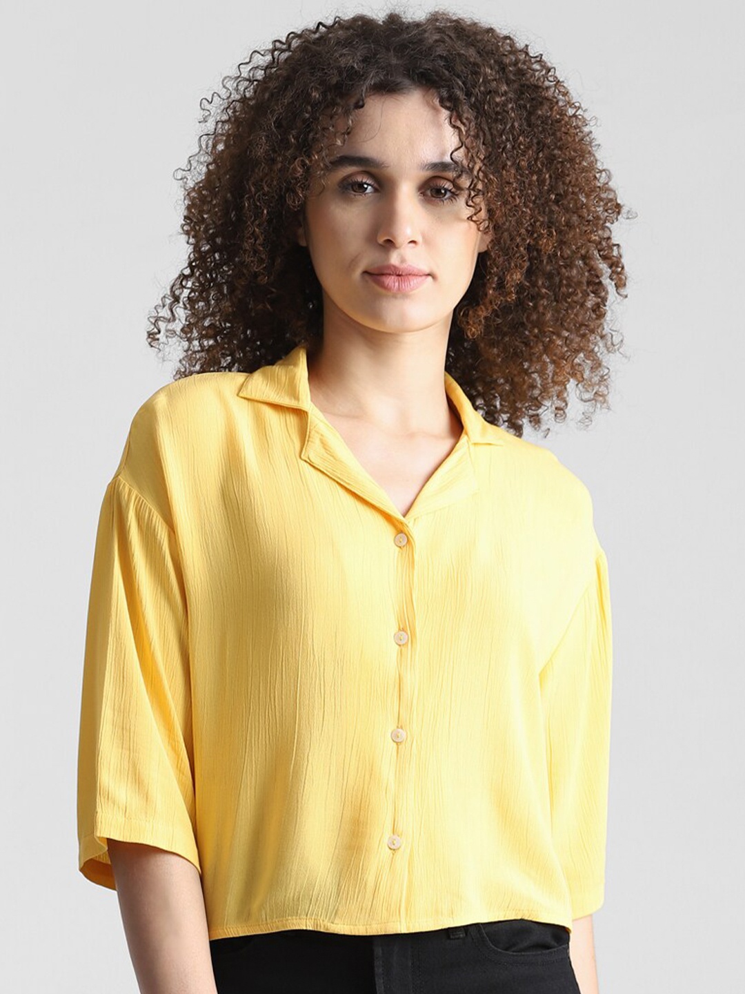 

ONLY Drop-Shoulder Sleeves Spread Collar Casual Shirt, Yellow