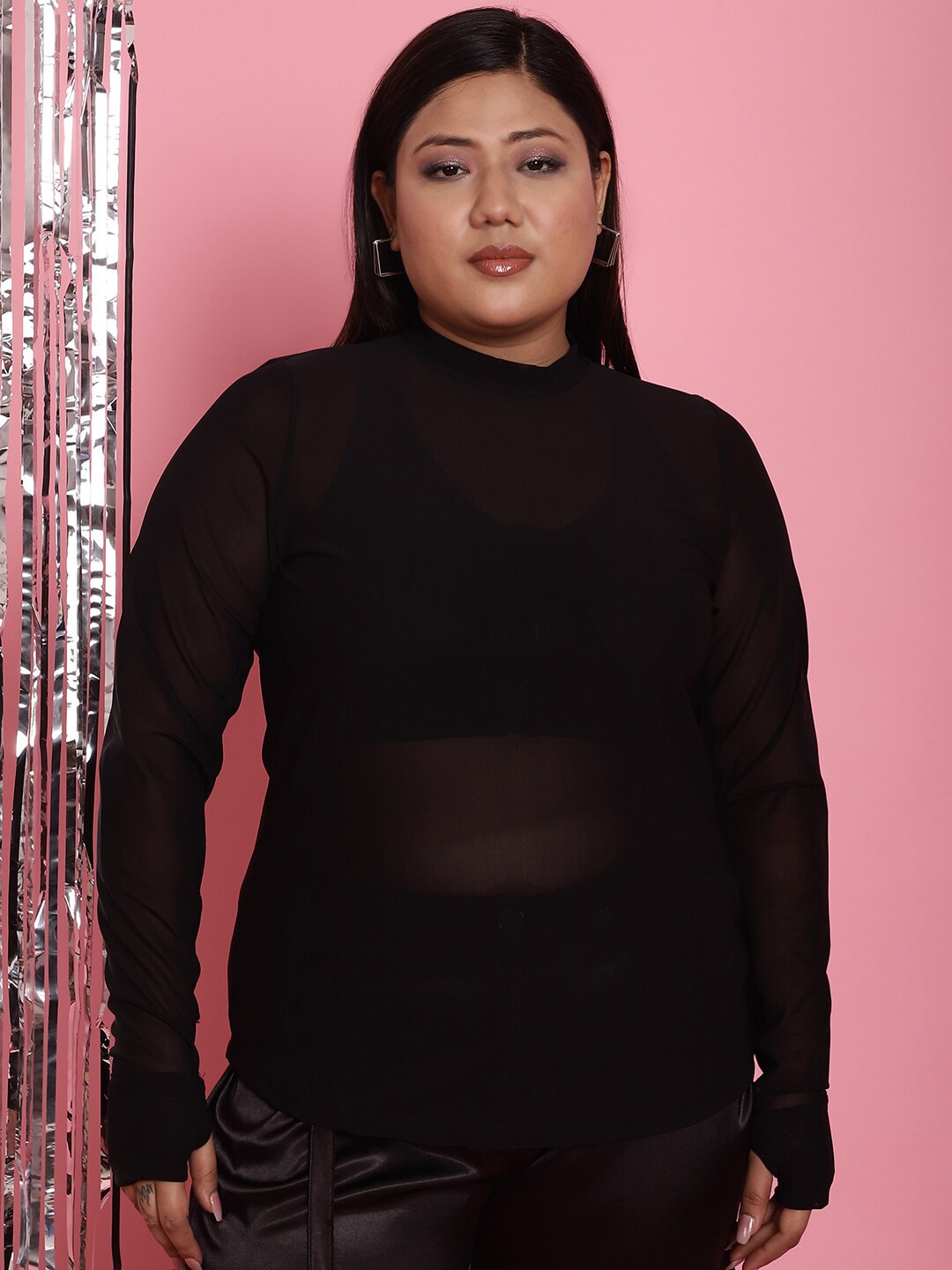 

theRebelinme Plus Size Round Neck Regular Top, Black
