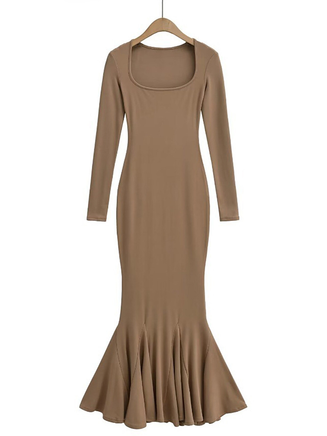 

LULU & SKY Square Neck Long Sleeves Bodycon Dress, Khaki
