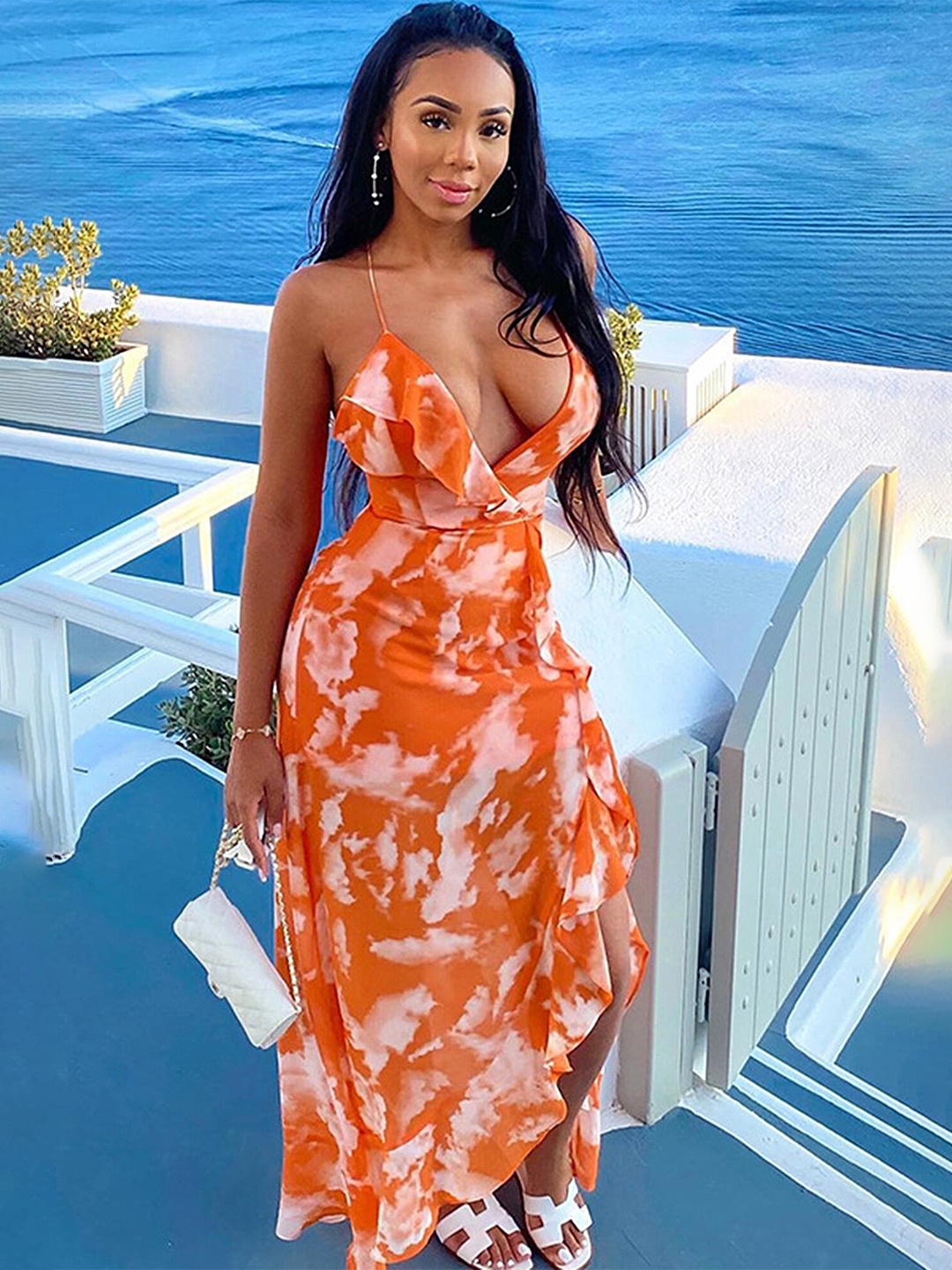 

LULU & SKY Abstract Printed Maxi Dress, Orange