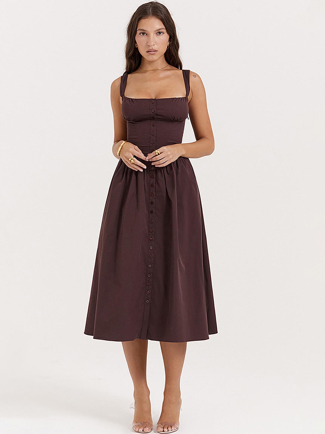 

LULU & SKY Square Neck A Line Dress, Brown
