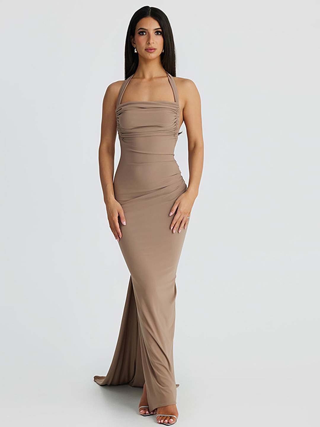 

LULU & SKY Halter Neck Maxi Dress, Khaki