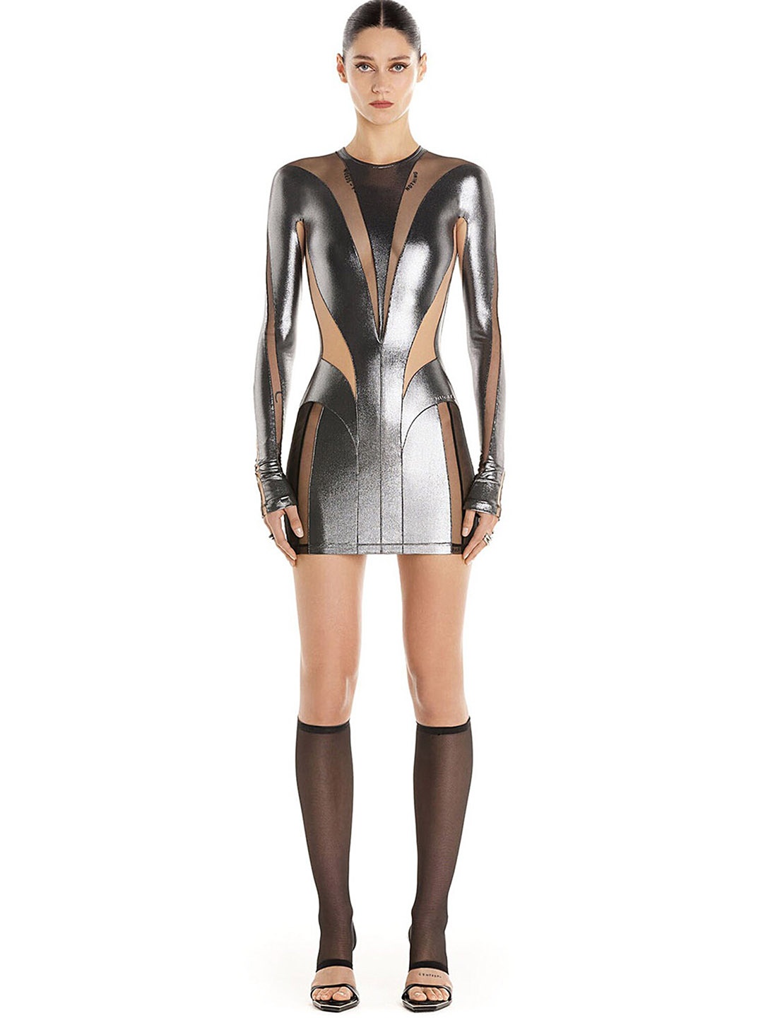 

LULU & SKY Contrast Mesh Detail Bodycon Mini Dress, Grey