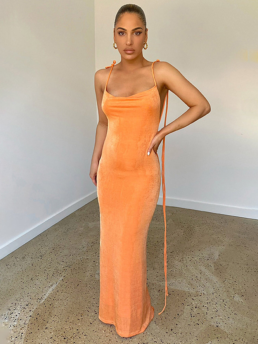 

LULU & SKY Shoulder Strap Gathered Maxi Dress, Orange