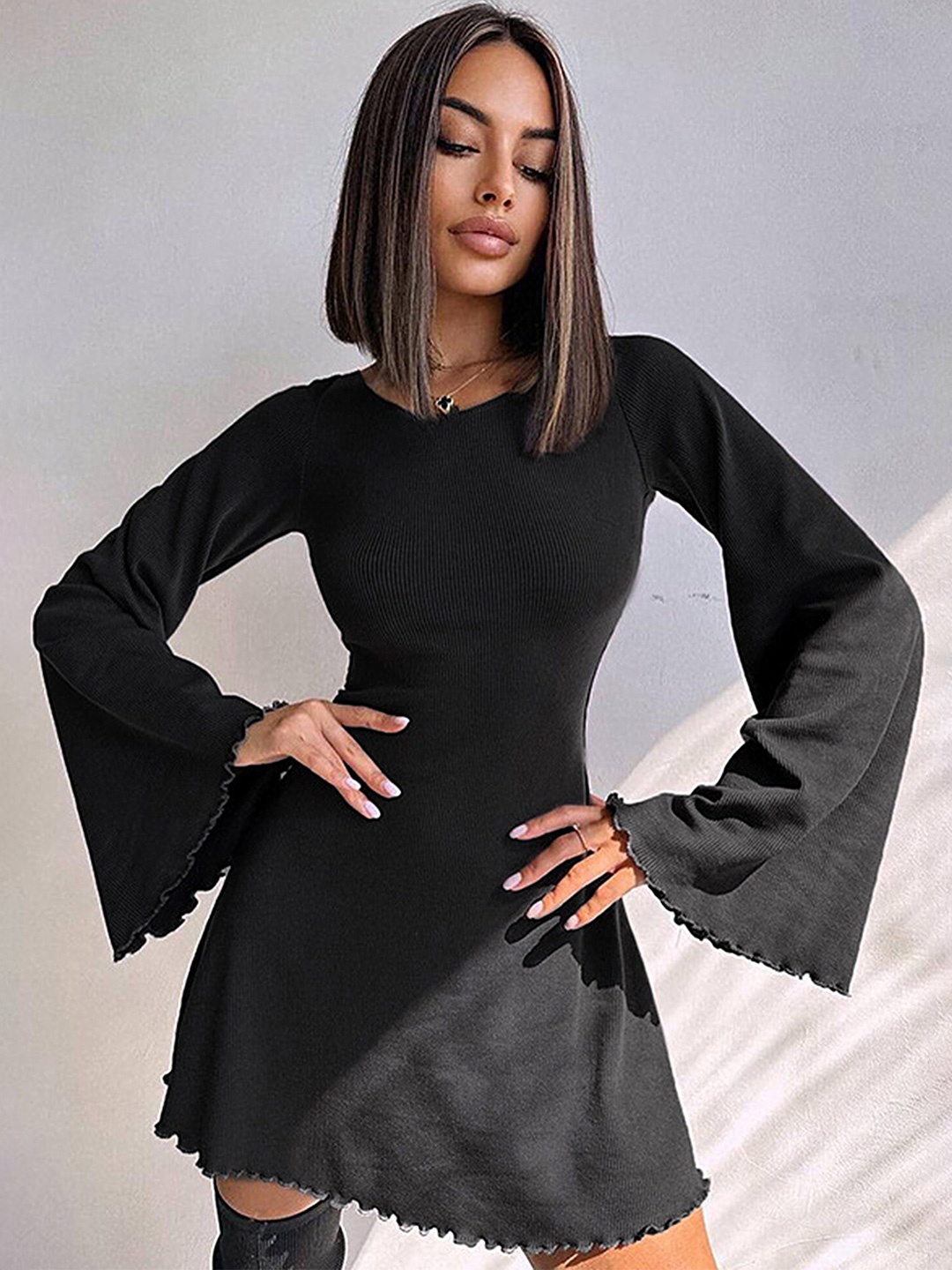 

LULU & SKY Bell Sleeve Fit & Flare Mini Dress, Black