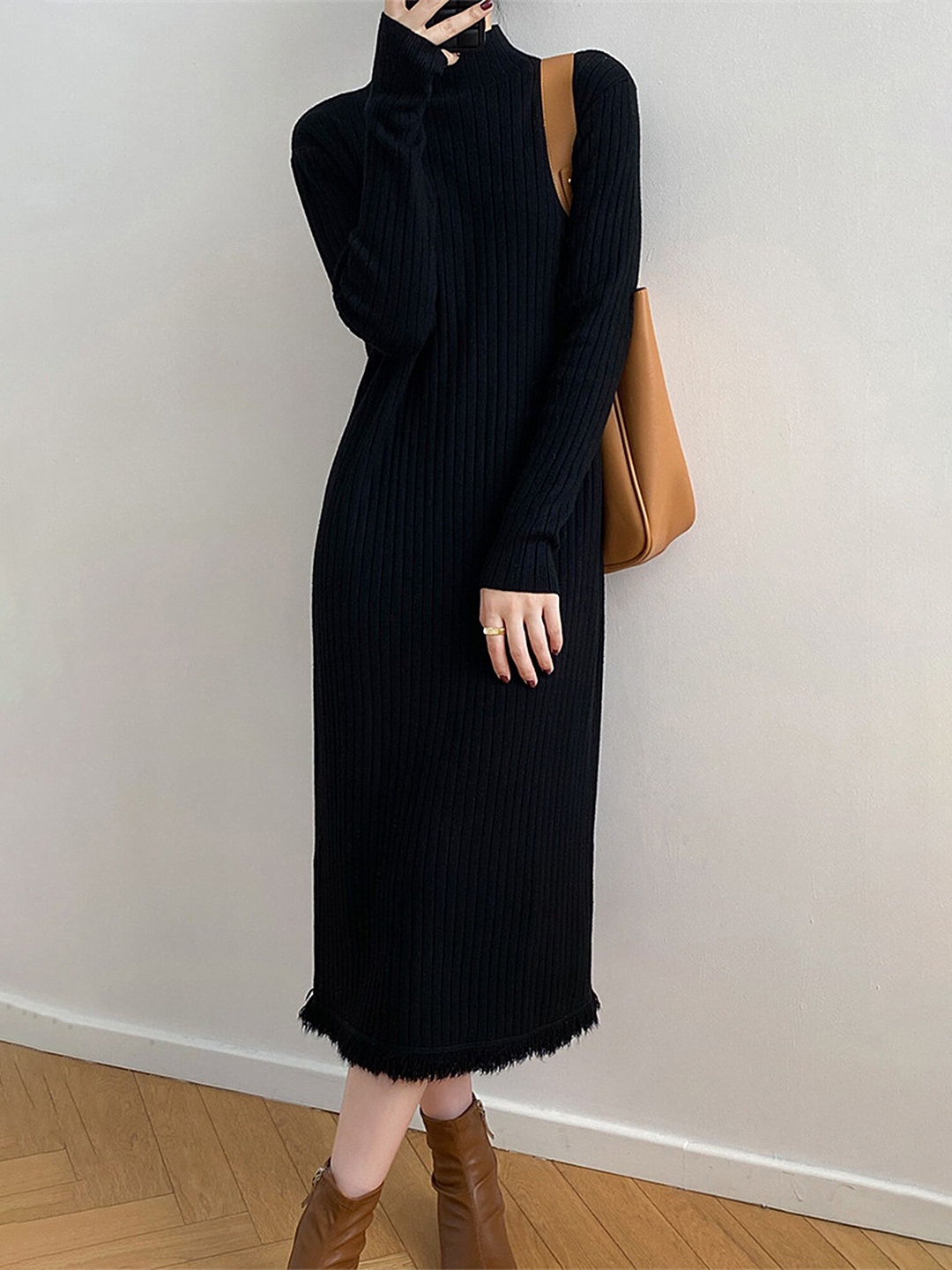 

LULU & SKY High Neck A-Line Midi Dress, Black