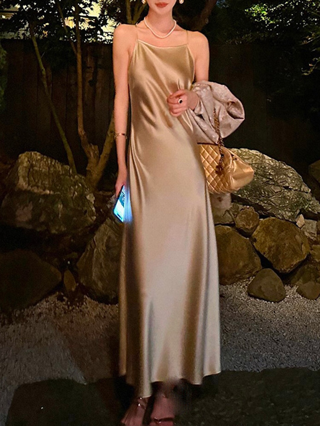 

LULU & SKY Shoulder Straps Maxi Dress, Gold