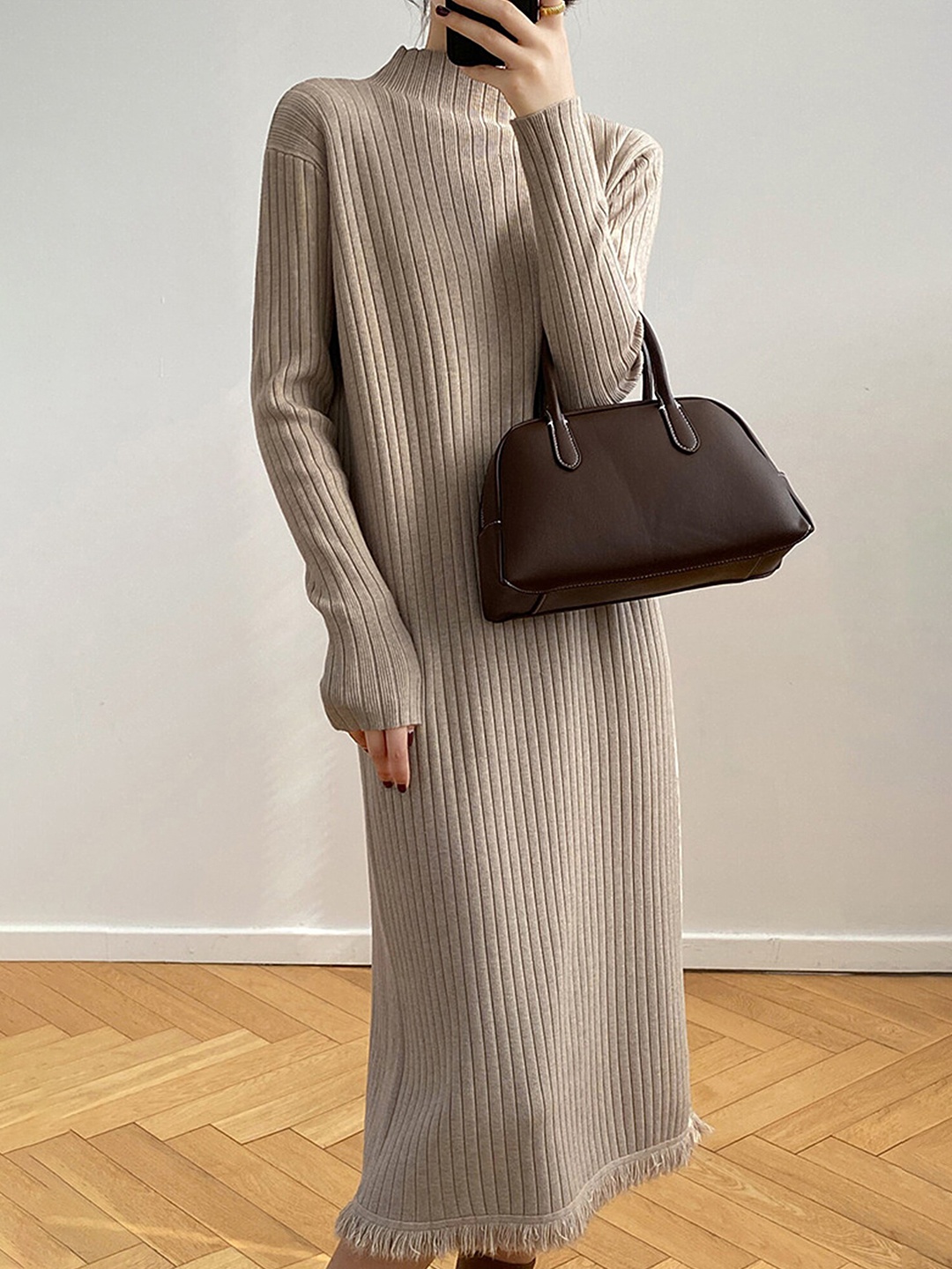 

LULU & SKY Ribbed A Line Maxi Dress, Beige