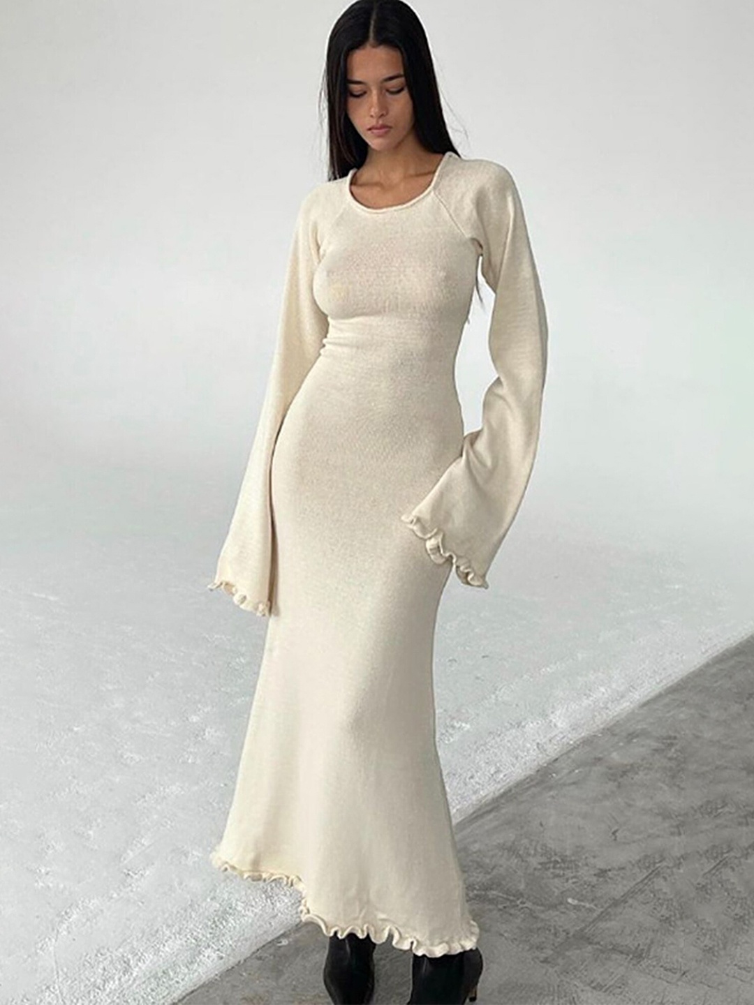 

LULU & SKY Flared Sleeve Bodycon Maxi Dress, White