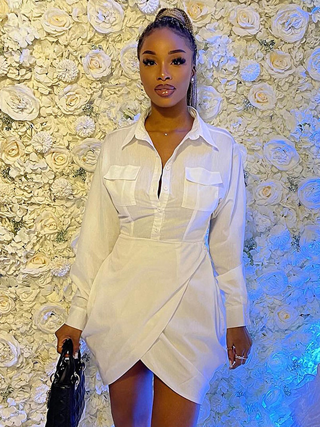 

LULU & SKY Shirt Collar Cuffed Sleeves Shirt Mini Dress, White