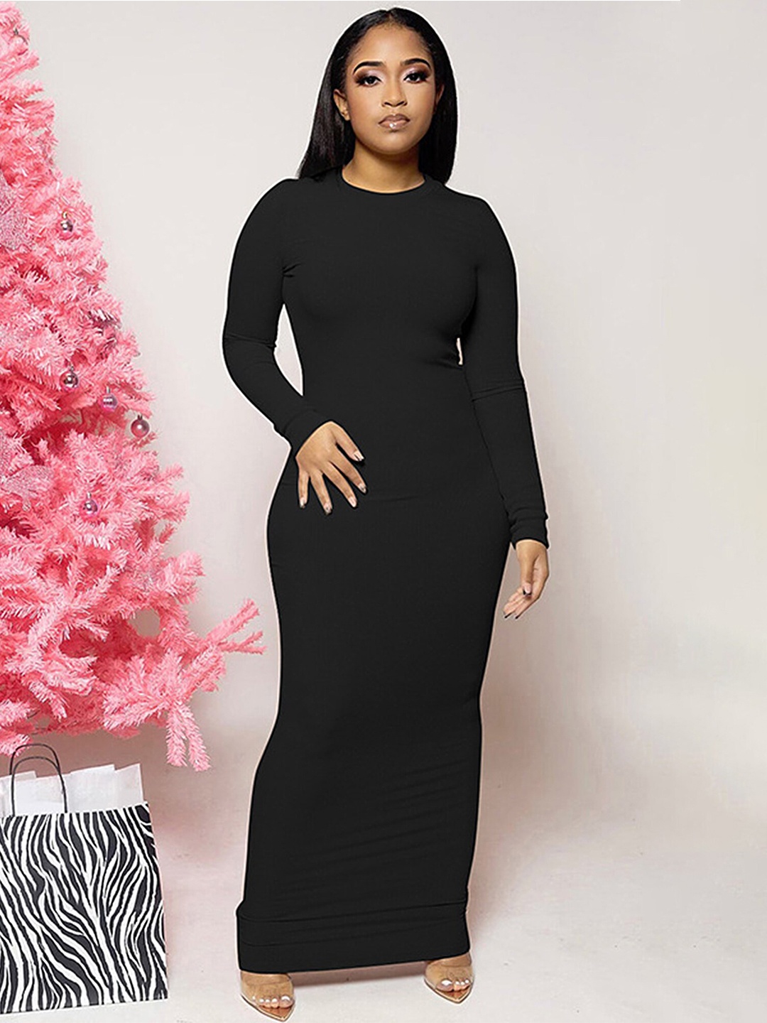 

LULU & SKY Round Neck Bodycon Maxi Dress, Black