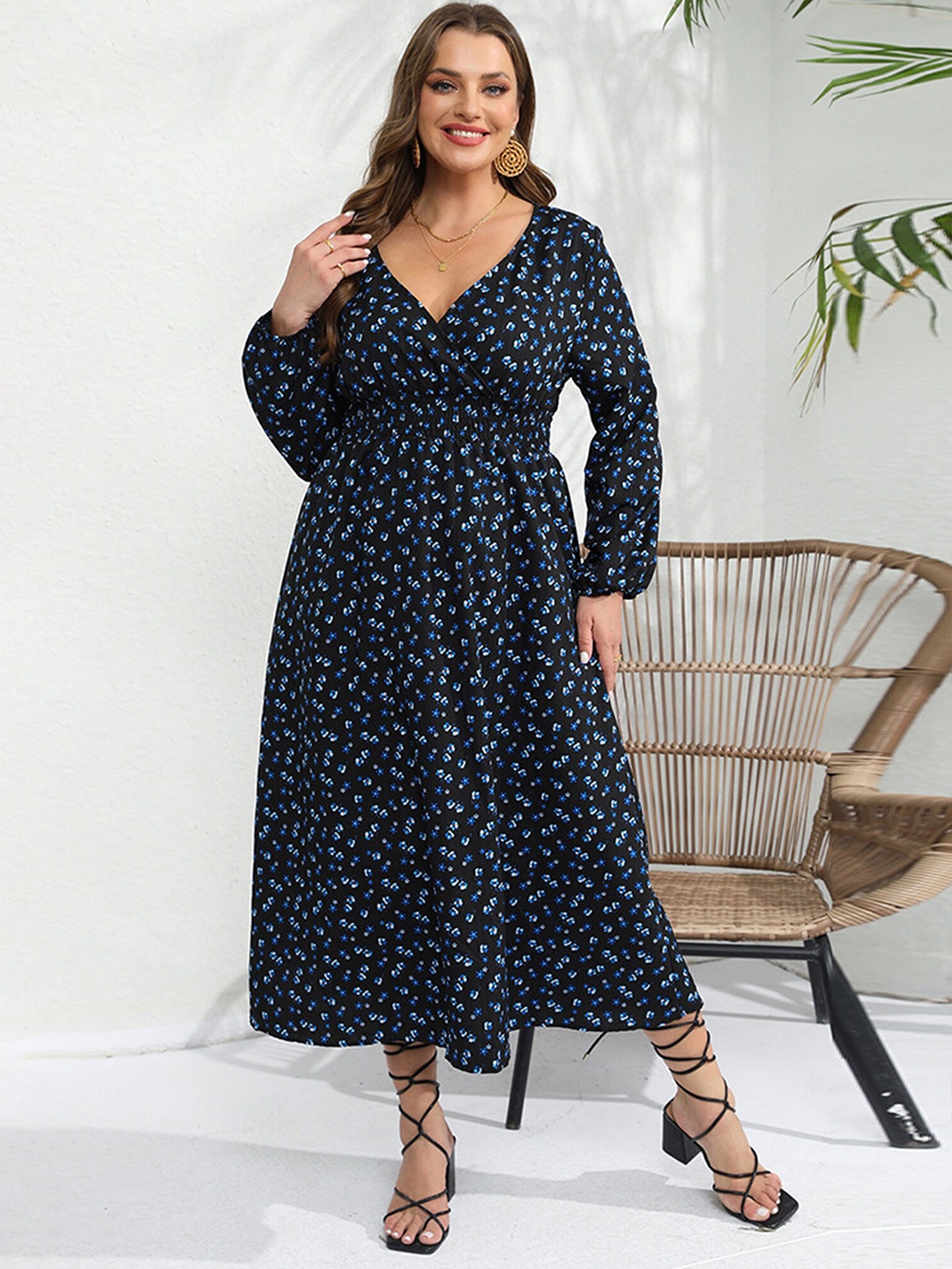 

LULU & SKY Floral Printed Empire Midi Dress, Black