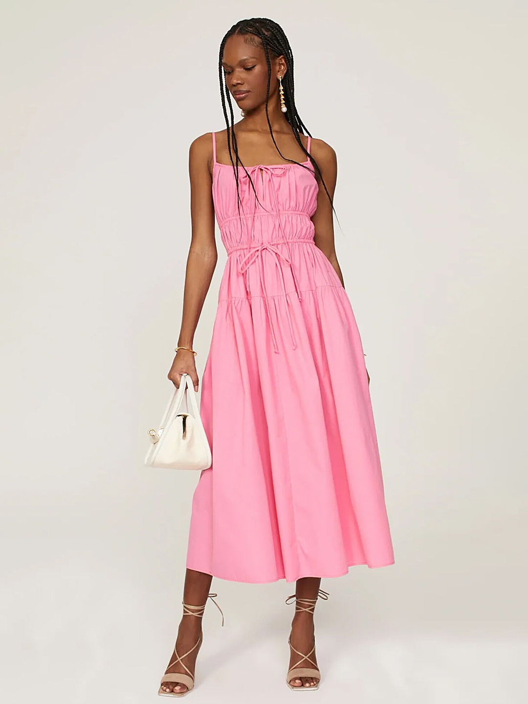 

LULU & SKY Sleeveless Tiered A-Line Midi Dress, Pink