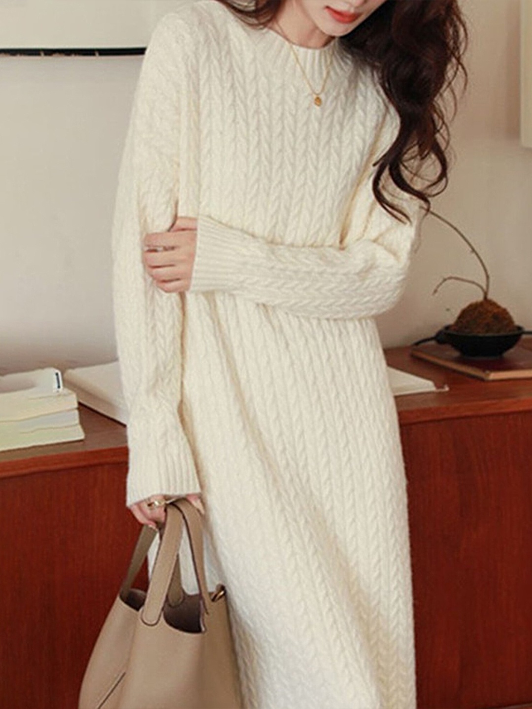 

LULU & SKY Cable Knit Sweater Maxi Dress, White