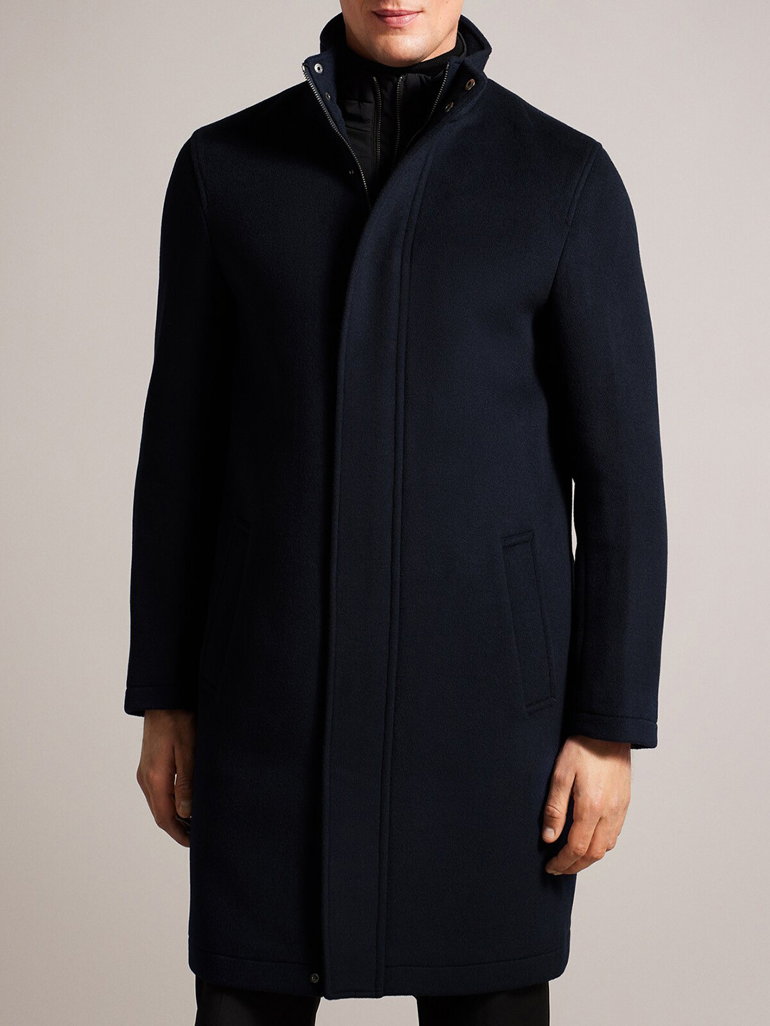

Ted Baker Mock Collar Woollen Longline Overcoat, Navy blue