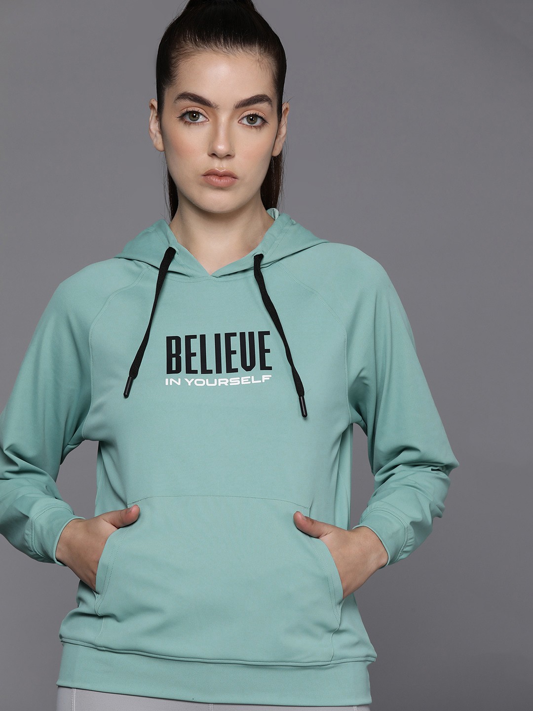 

HRX by Hrithik Roshan Women Printed Hooded Rapid Dry Sweatshirt, Green