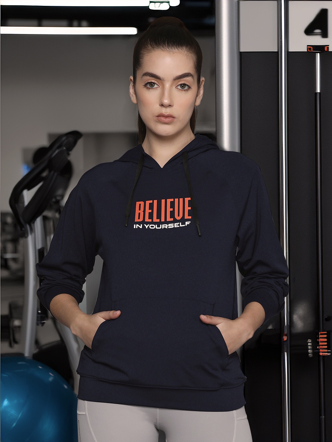 

HRX by Hrithik Roshan Women Printed Hooded Rapid-Dry Sweatshirt, Navy blue
