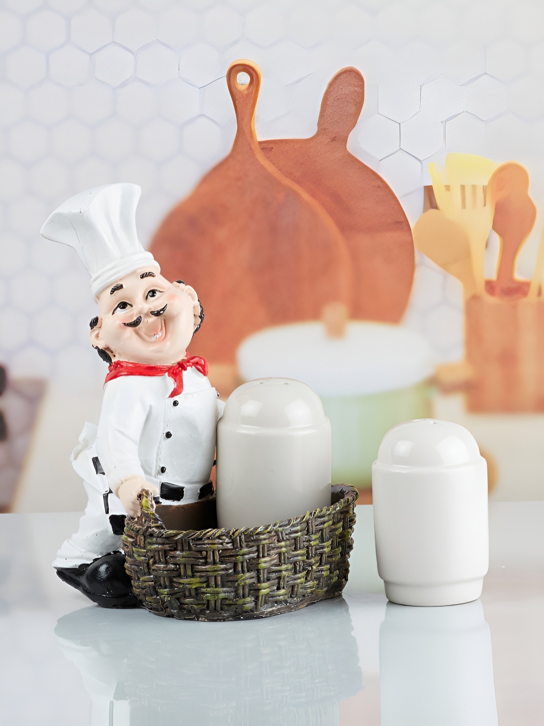 

Kookee 2-Pcs White Chef Salt & Pepper Shakers with Holder